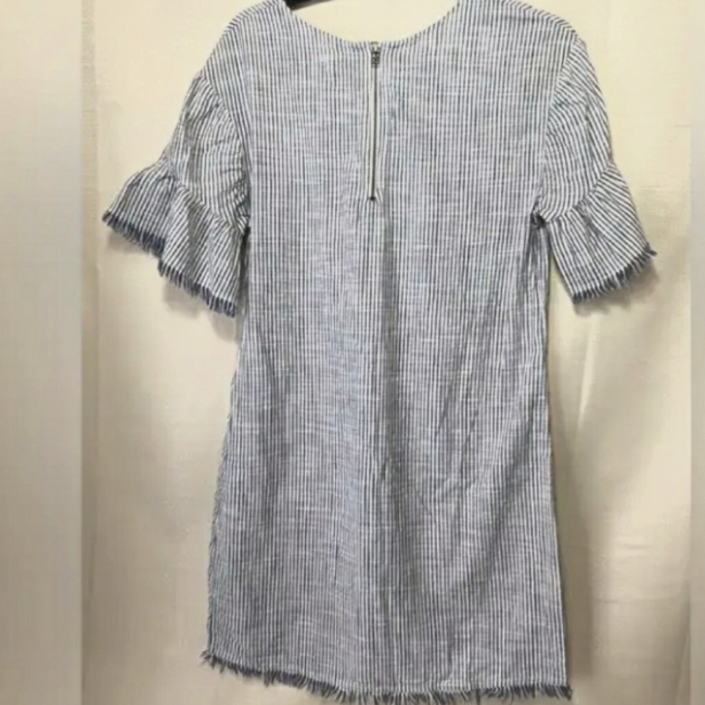 True Craft Blue & White Striped Tunic/Dress with Frayed Hems (fits like medium) - Picture 7 of 10
